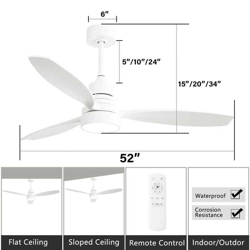 48" and 52" Integrated LED Ceiling Fan with Light and Remote, Reversible DC Motor
