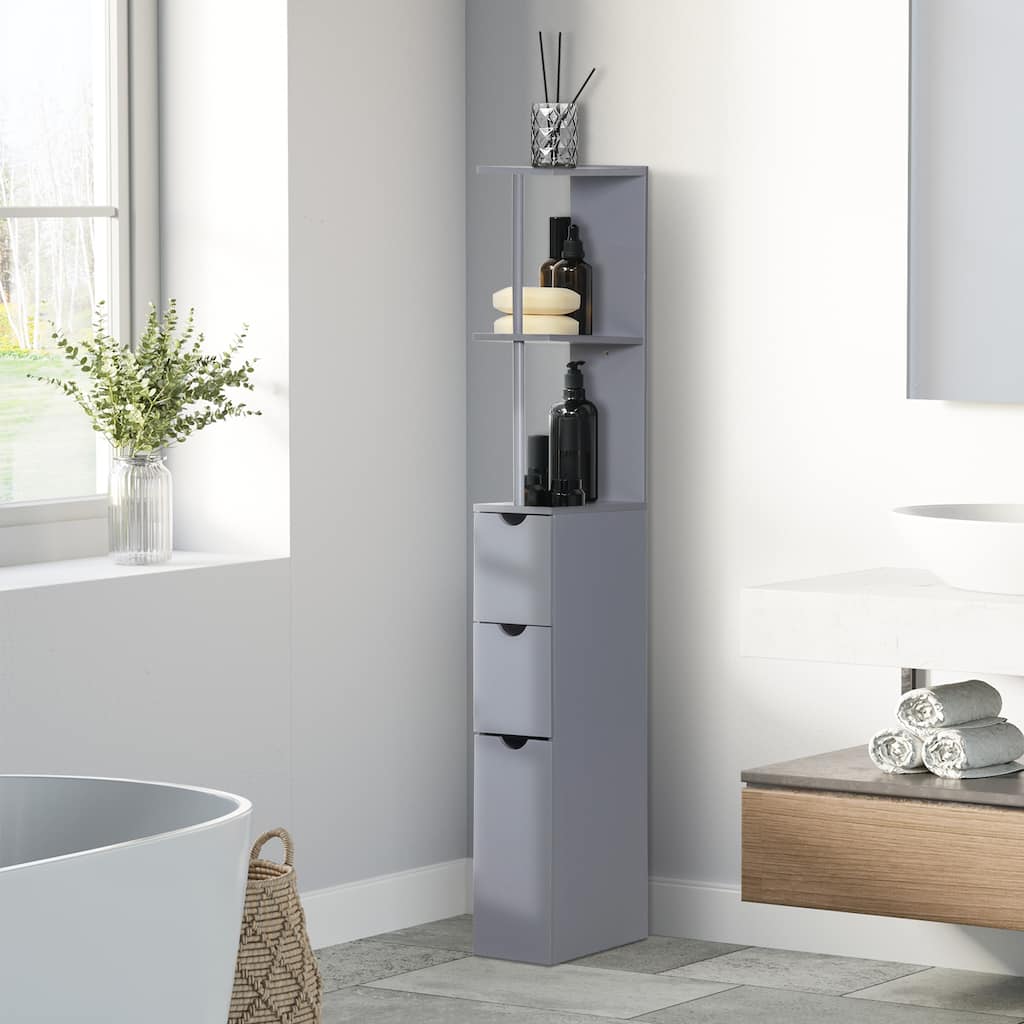Bathroom Display Cabinet Corner Cabinet with Open Shelves, Side Floor Storage Organizer with Drawers