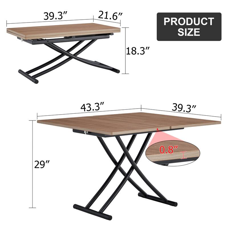 Modern lifting table, with a 0.8-inch wood grain process sticker desktop and metal legs, can be used as a dressing table