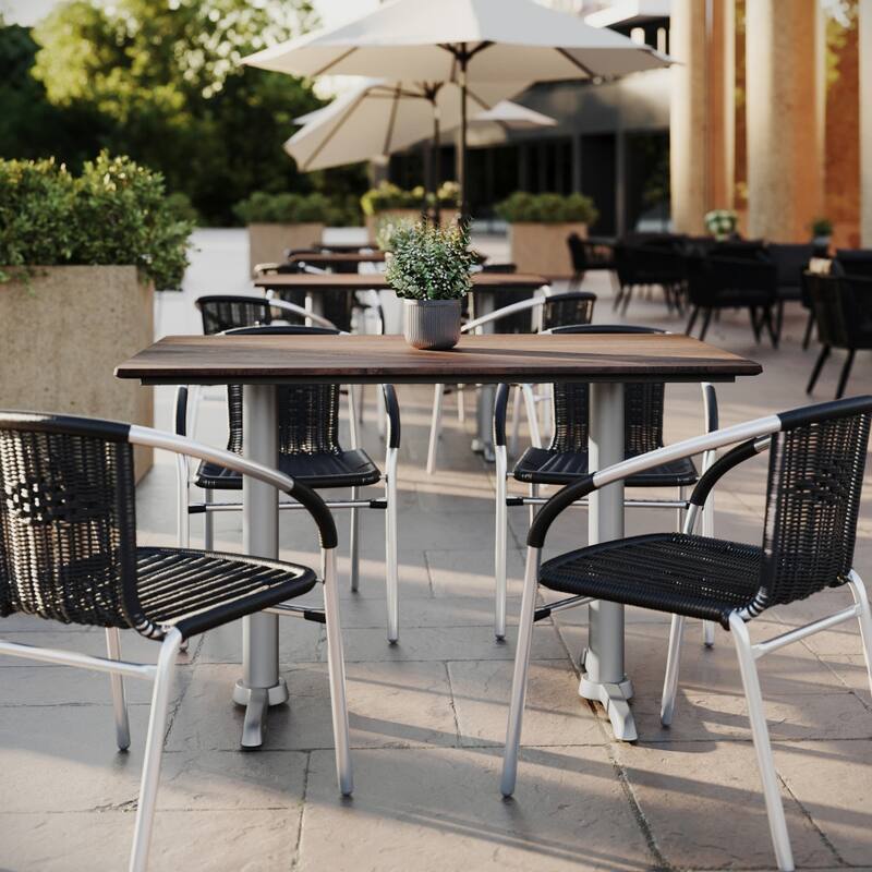 Commercial All-Weather HPL Tabletop with Dual T Bases - 48"W x 30"D x 31.25"H