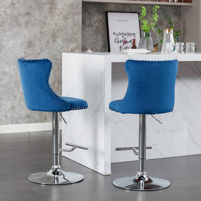 Set of 2 Swivel Velvet Barstools with Adjustable Height 25-33 Inches