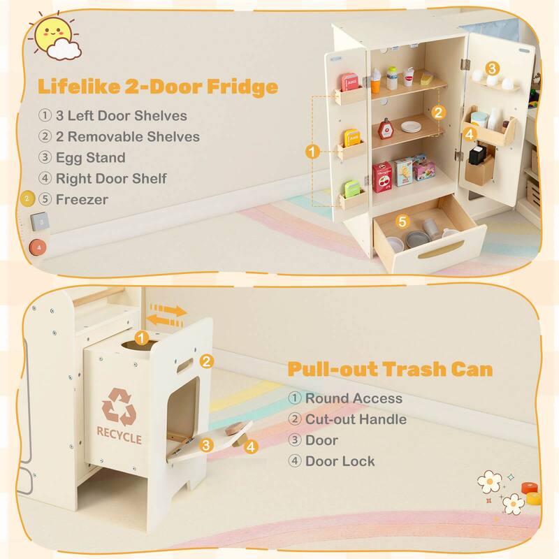 Costway Corner Play Kitchen with Lights & Sounds Wooden Toy Kitchen - See Details