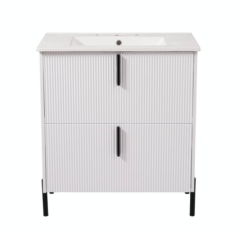 30" Bathroom Vanity with Ceramic Sink - Cabinet with Full-Extension Drawers