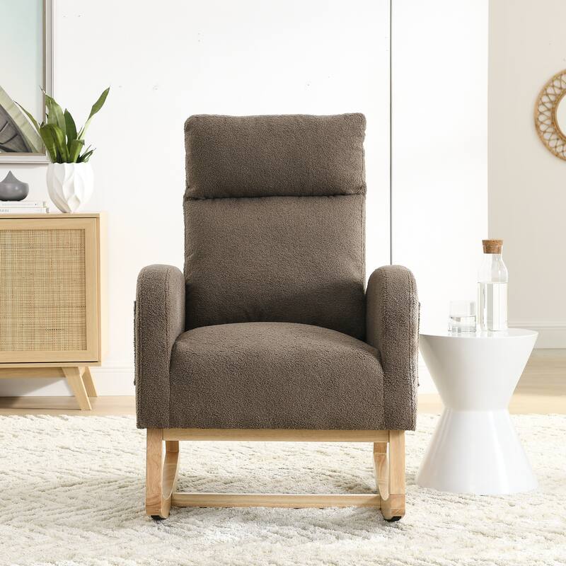 Teddy Fabric Rocking Chair with Side Pockets & High Back Support