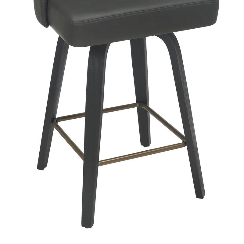 Modern Faux Leather & Bentwood 26" Counter Stool w/Swivel, Set of 4 - Ivory & Whitewash