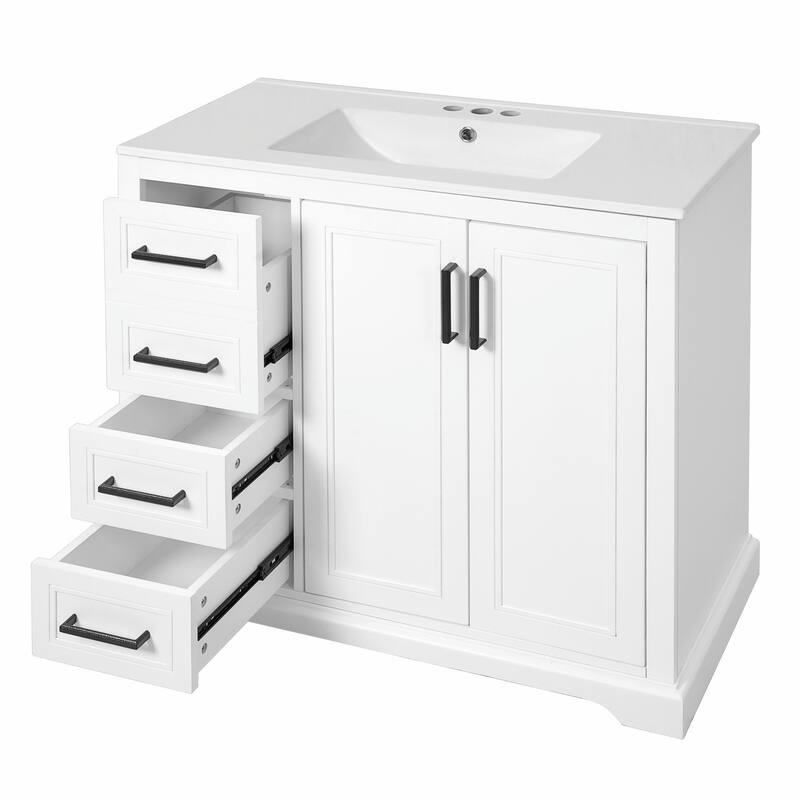 36" Modern Bathroom Vanity with Ceramic Sink, Soft-Close Door, Adjustable Shelf & 3 Drawers