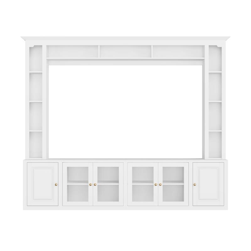 4-Piece Modern TV Stand, for 80/92-Inch TVs with Bookshelves and Adjustable Shelves, for Living Rooms, White