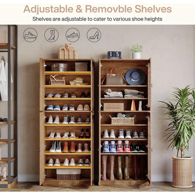 Shoe Storage Cabinet with Doors and Shelves, 27-36 Pairs Shoe Organizer Rack