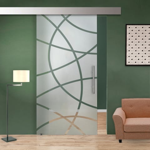 Modern Frosted Glass Sliding Barn Door with Hardware Kit