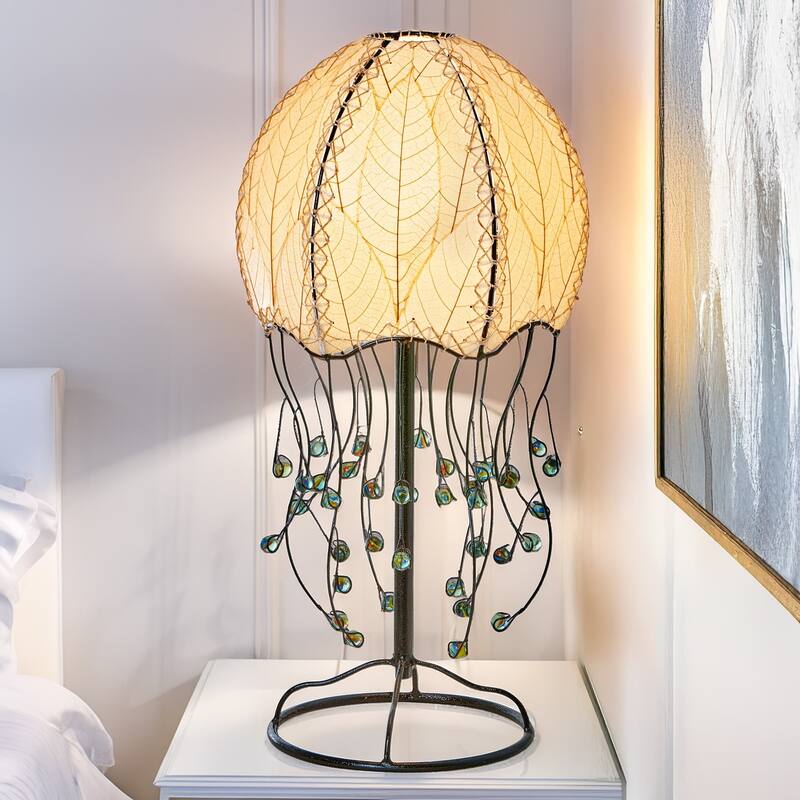 Eangee Handmade Jellyfish Table Lamp, Cocoa Leaves Shade, 10 x 10 x 24 in. - 10 x 10 x 24