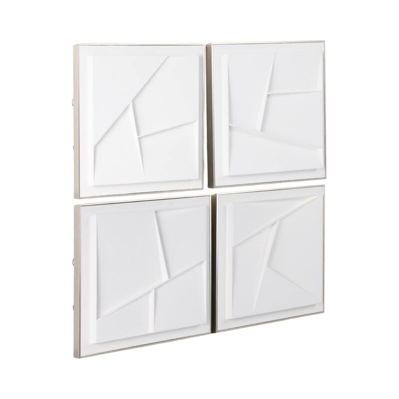 Canvas Wall Art Dimensional Plaster Paintings (Set of 4) - 20" White