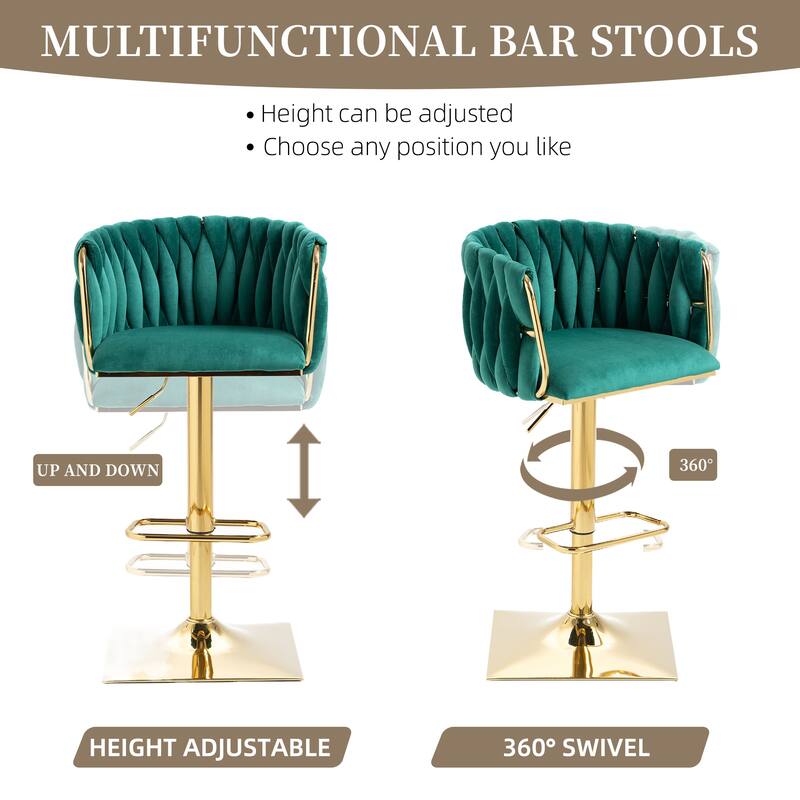 Velvet 360 Swivel Adjustable Height Lifting Vintage Bar Stools(set of 2) with Footrest