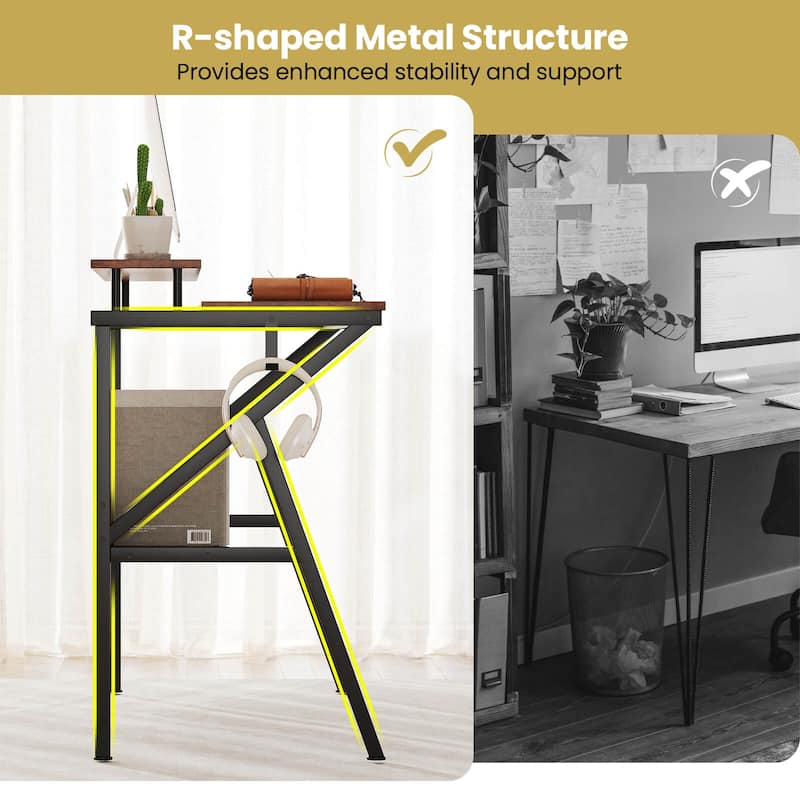 Costway Home Office Desk with Monitor Stand, Open Shelf & Metal Frame, - See Details