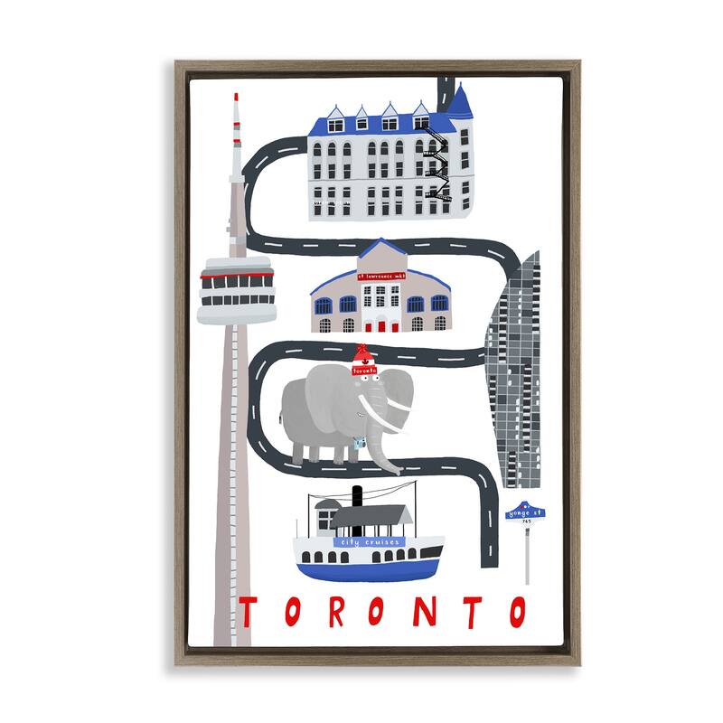 Stupell Toronto Whimsical Travel City Framed Floater Canvas Wall Art Design By Carla Daly - 17 x 25 - Brown