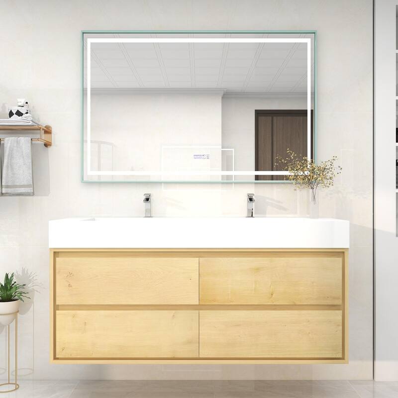 Victoria 60" Wall Mounted Modern Vanity with Double Acrylic Sink