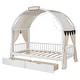 preview thumbnail 31 of 58, Pinewood Ground-Level Twin Size Canopy Bed with Arched Canopy,Tent,Light Strip and Two Drawers