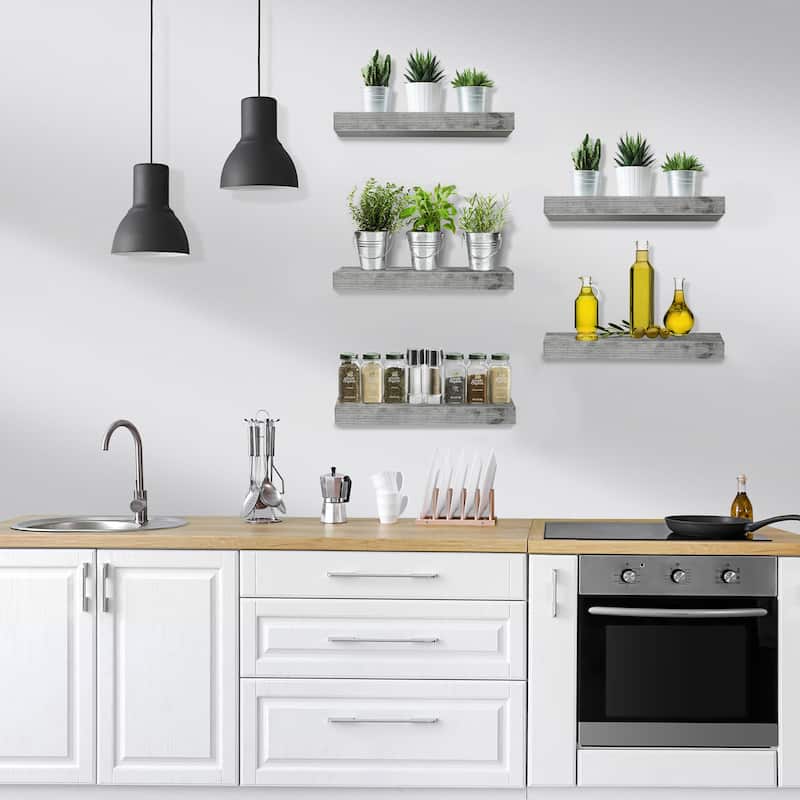 Sorbus Floating Shelves, Wall Mounted for Home Decor, 16.25 in. W x 5.5 in. D MDF Wood Decorative Wall Shelf (Set of 5)