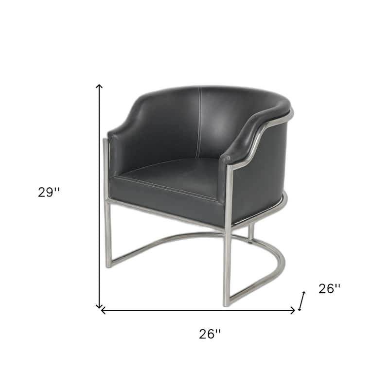HomeRoots Charcoal and Silver Upholstered Leather Curved Back Dining Arm Chair - 26.00 in. x 29.00 in. x 26.00 in.