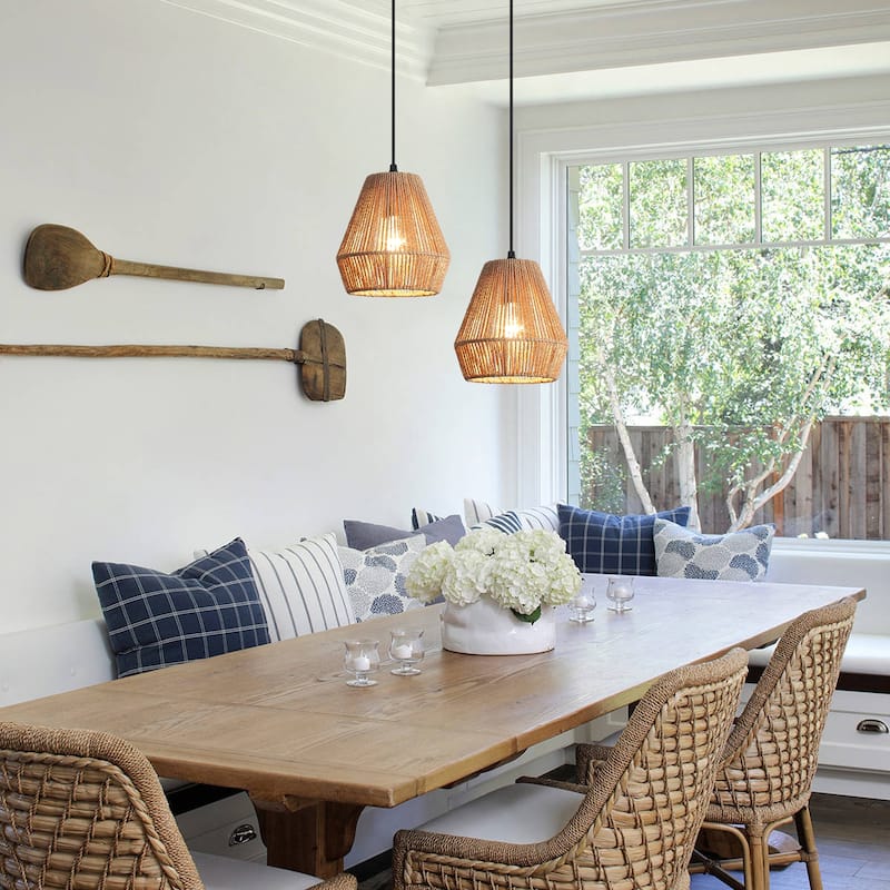 Boho Coastal 1-Light Hand-Woven Rattan Pendant Light for Kitchen Island Hallway (Set Of 2) - 7.28 in