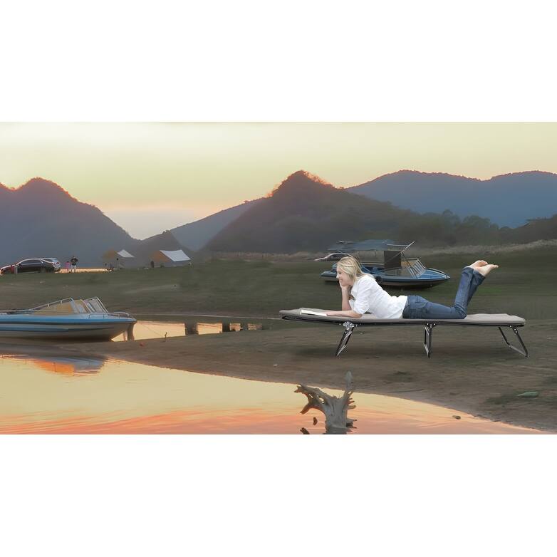 Folding Camping Cot for Adults, 5-Angle Adjustable Camping Cot Heavy Duty Outdoor Bed with Carry Bag