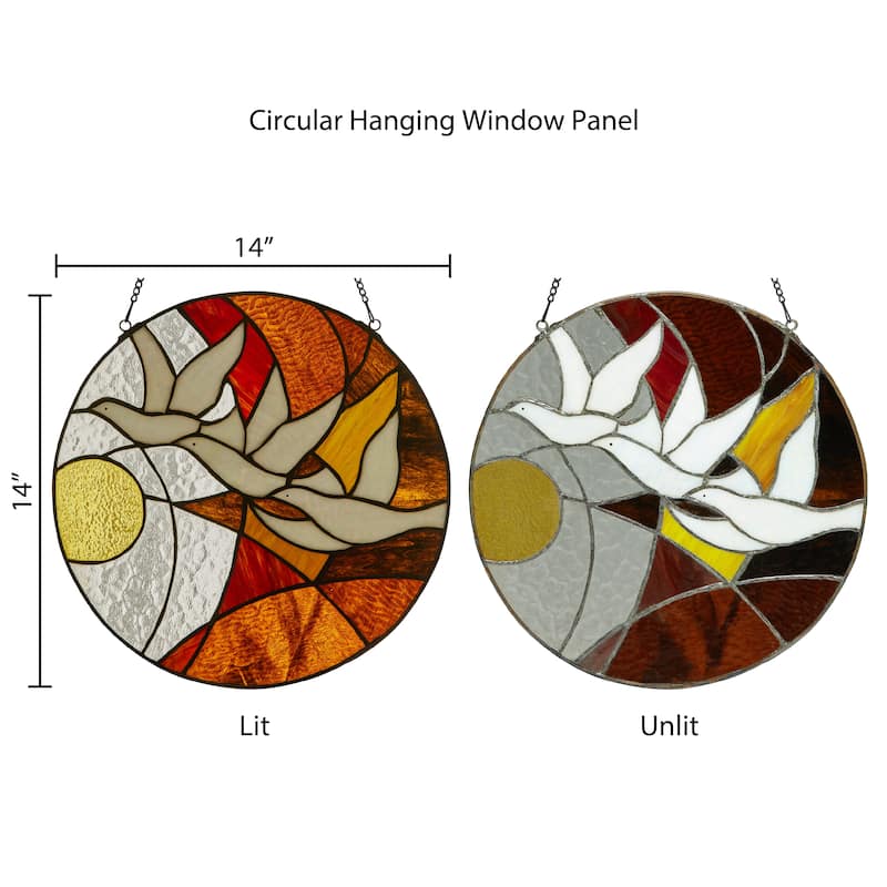 Doves in Flight at Sunset River of Goods Multicolored Stained Glass Suncatcher Window Panel - 14" x 0.25" x 14"