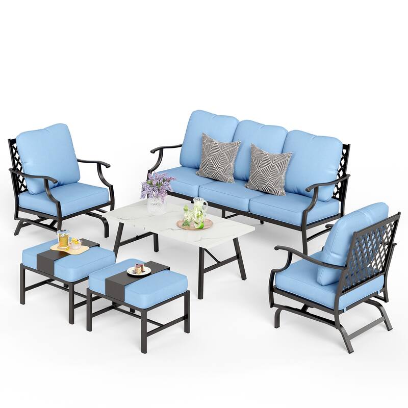 MAISON ARTS 6/7-Piece Patio Conversation Sets, Sofa Set with 2/4 x Single Chairs, 1 x 3-seater Sofa and Coffee Table/Ottomans