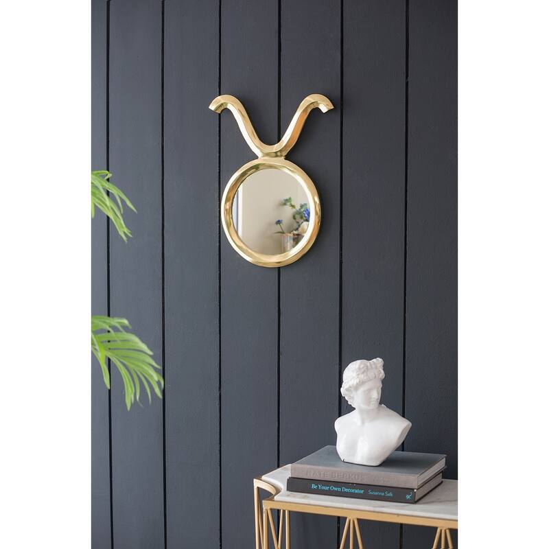 12.5" x 16" Modern Gold Round Mirror with Aluminum Frame, Wall Decor for Entryway Living Room Hallway