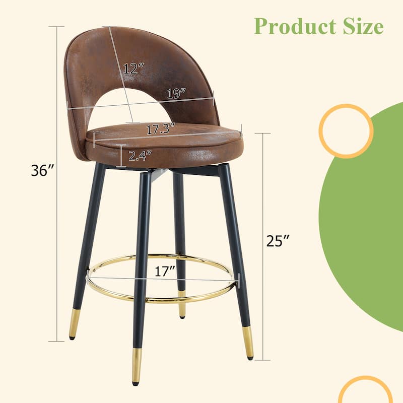 360 ° rotatable bar chair.Modern Echnology-Fabric Brown upholstered bar chair, Set Of 2.