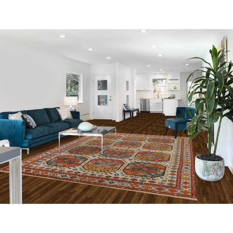 Elephant Feet Heriz Serapi Indian Area Rug Hand-Knotted Wool Carpet - 7'9" x 9'11"