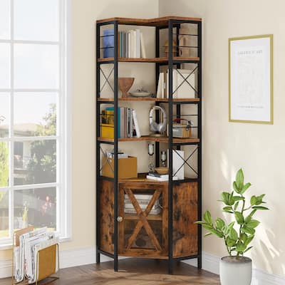Moasis 78" Tall Corner Bookshelf Display 4 Shelves Storage Bookcase with Cabinet