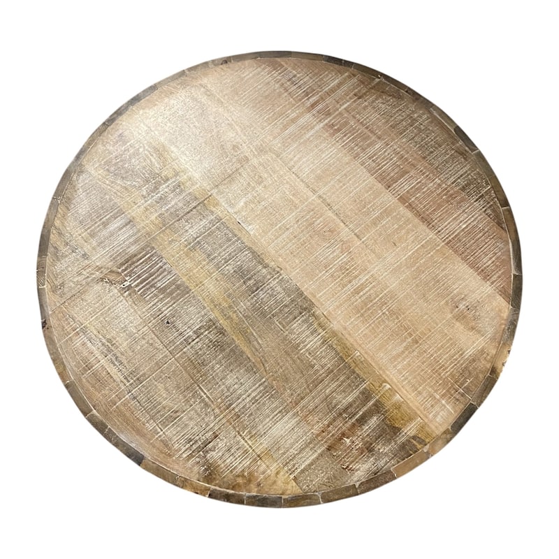 HomeRoots 32" Brown Solid Wood Round Distressed Drum Coffee Table - 32" W x 32" D x 18" H