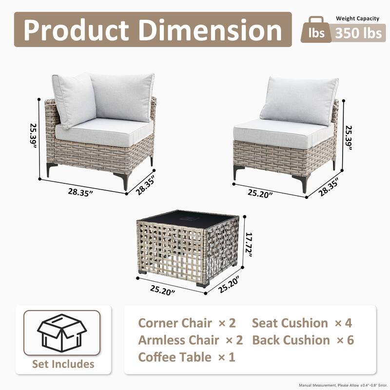 XIZZI 5-piece Patio Wicker Furniture Sectional Sofa Set