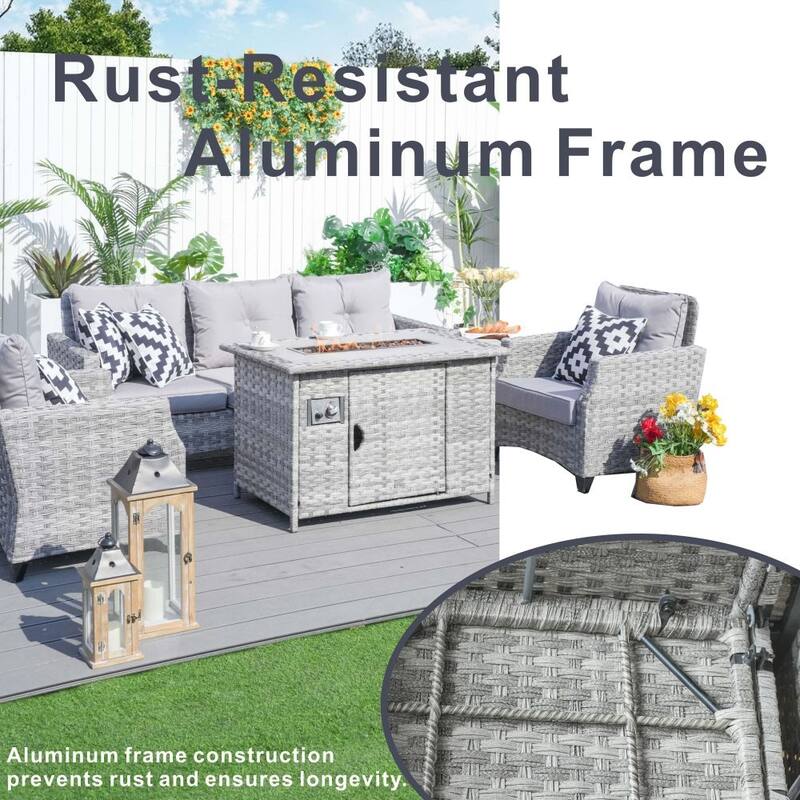 5-piece Patio Conversation Set Sofa Set with Fire Pit