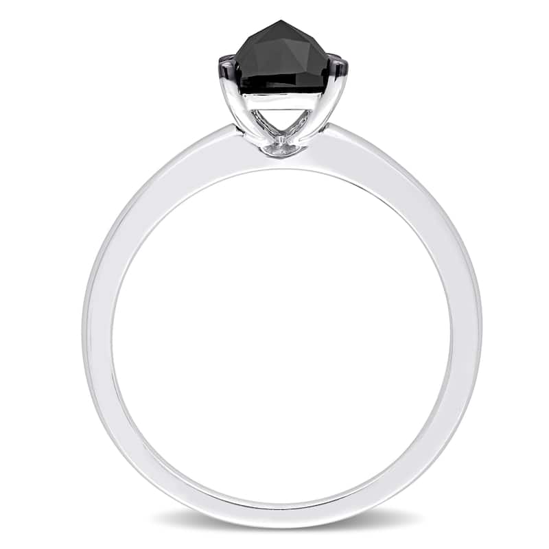 Miadora 10k White Gold 1ct TDW Cushion-cut Black Diamond Solitaire Engagement Ring