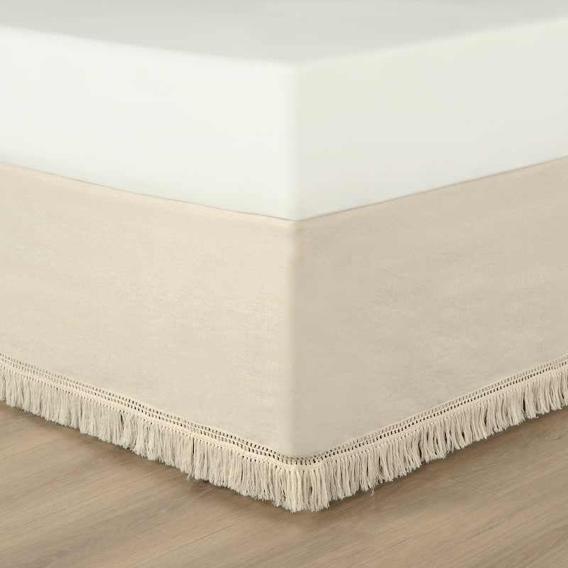 Lush Decor Boho Fringe 15-Inch Tailored Drop Easy Fit Bedskirt
