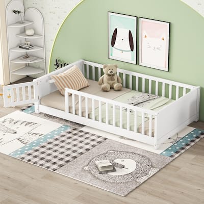 White Twin Pine Platform Bed with Book Storage Rack