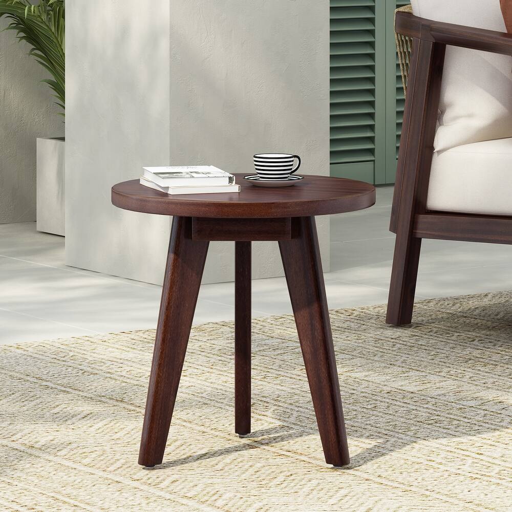 Roomfitters Solid Acacia Wood Round Side Table, Mid-Century Accent End Table for Living Room or Patio