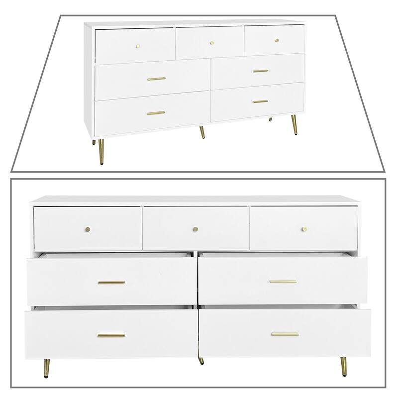 Modern Stylish Wooden Horizontal Storage Dresser with 7 Drawers