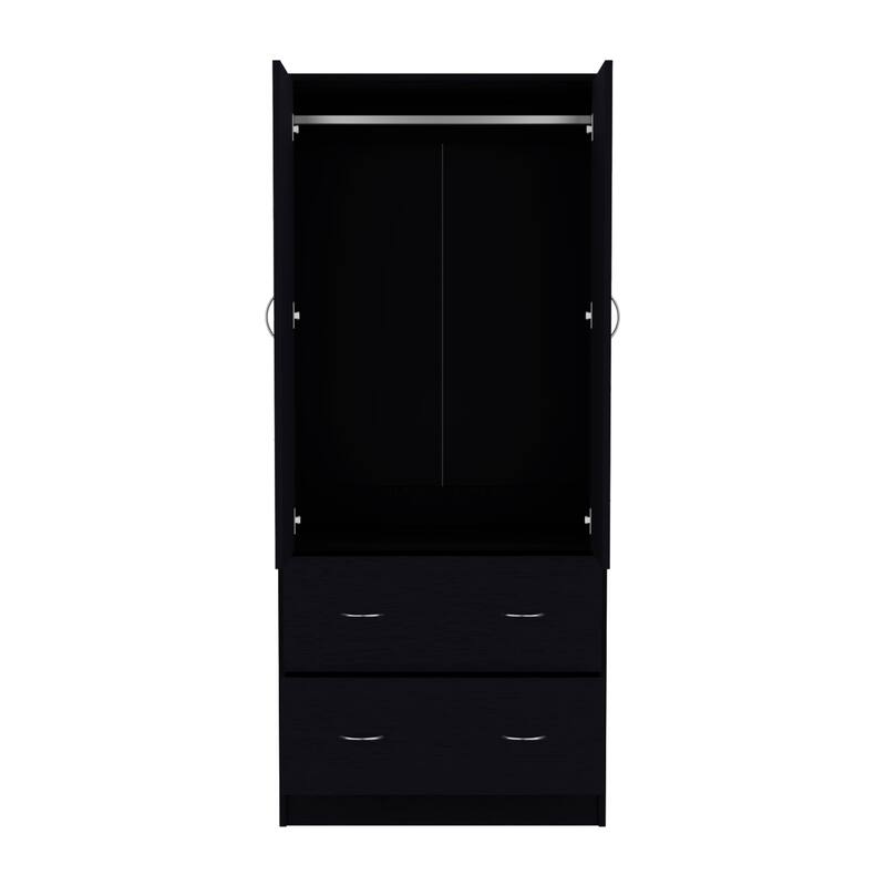 30.9" Modern Armoire with Double Doors, 2 Drawers and Hanging Rod for Bedroom