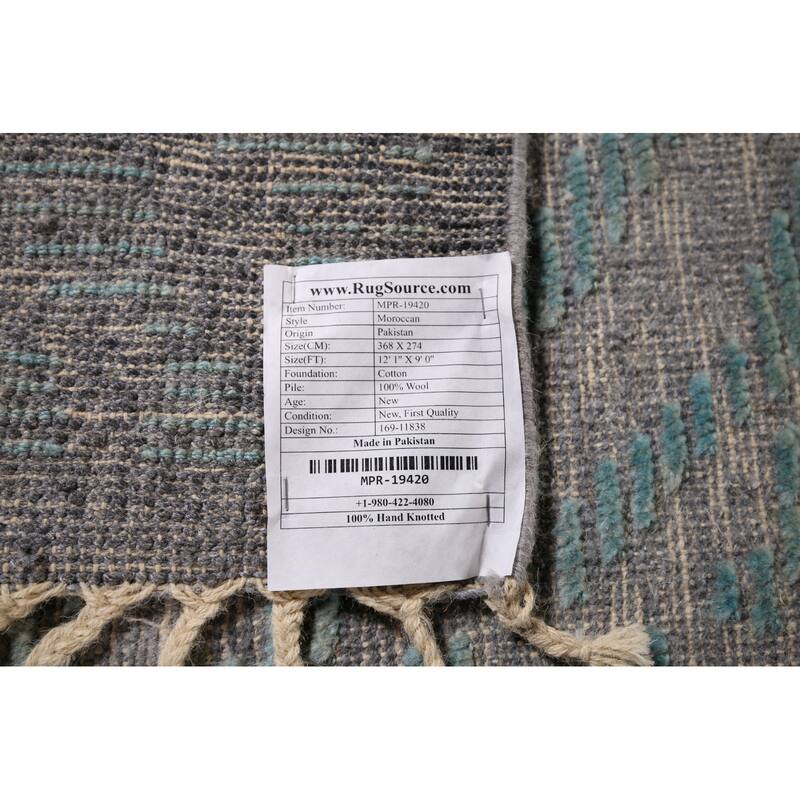 All-Over Grey Blue Moroccan Abstract Area Rug Hand-Knotted Wool Carpet - 9'0"x 12'1"