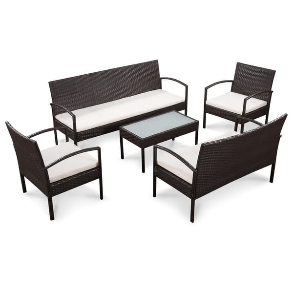 slide 2 of 7, vidaXL 5 Piece Patio Lounge Set with Cushions Poly Rattan Brown - 61" x 22.8" x 28.3"