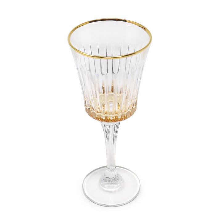 Set of 6 Wine Glasses with Amber Shade on the Bottom and Gold Rim
