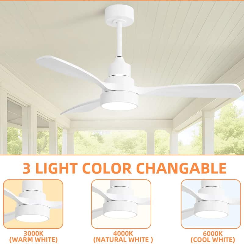 48/52 in. Modern Ceiling Fans with LED Light,Quiet/Reversible DC Motor, Flush Mount or Downrod, in White/Silver/Black