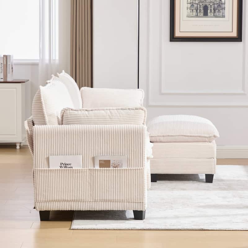 102.95" L-Shaped Corduroy Sectional Sofa with Movable Ottoman