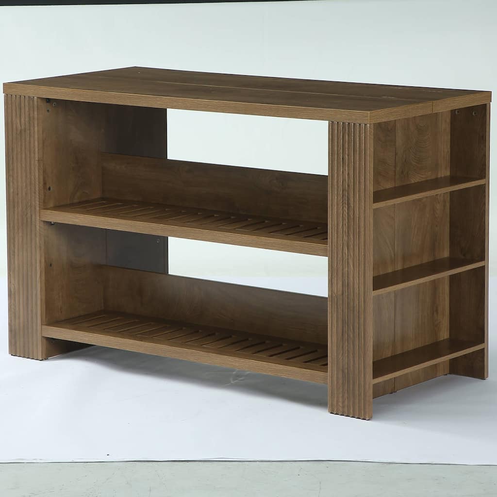 59 Inch Bar Table with Storage Shelves, Farmhouse Wooden Counter Height Pub Table for Kitchen / Dining Room