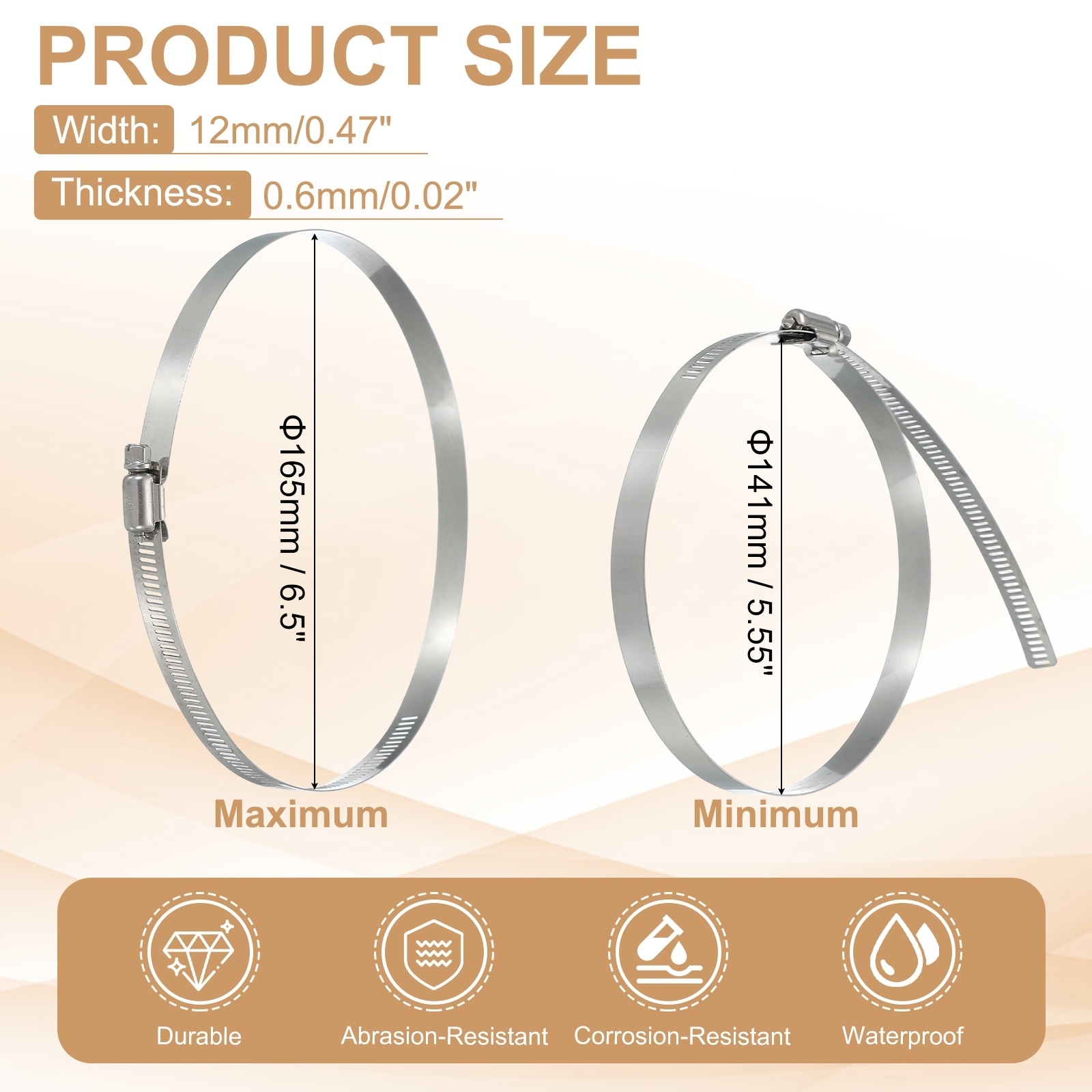 Hose Clamps, Adjustable Worm Gear Hose Clamp for Plumbing Automotive Hose Fuel Line Pipe Clamps - Silver