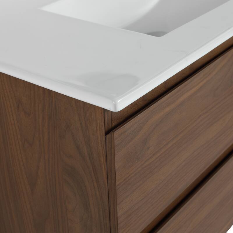 24" Floating Bathroom Vanity with Ceramic Basin, 2 Soft-Close Drawers, Eco-Friendly Plywood Construction