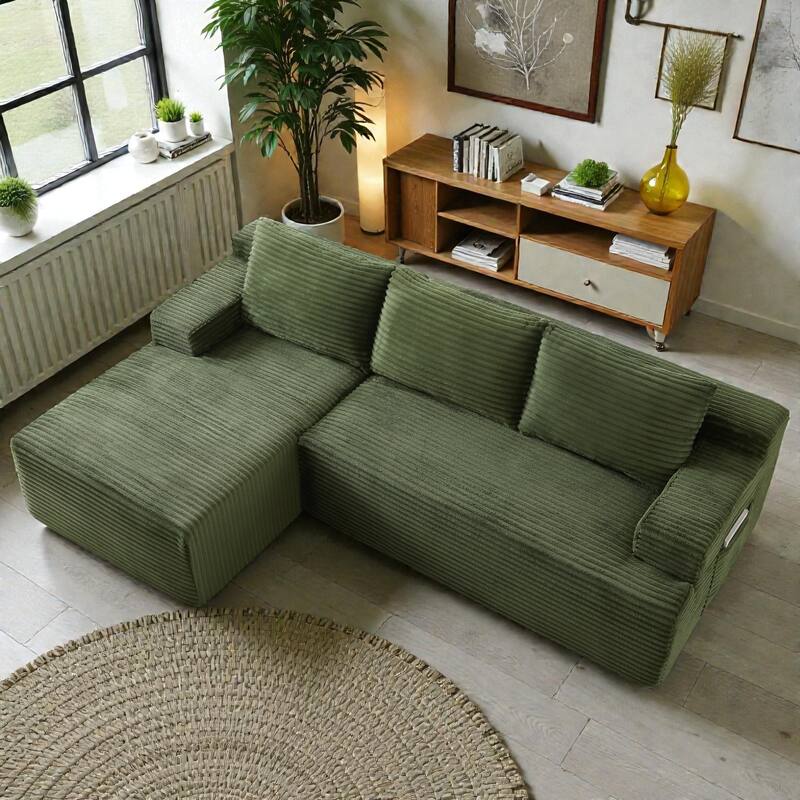 L Shaped Cloud Sectional Sofa with Deep Seat, Corduroy Modular Sleeper Couch, No Assembly Required