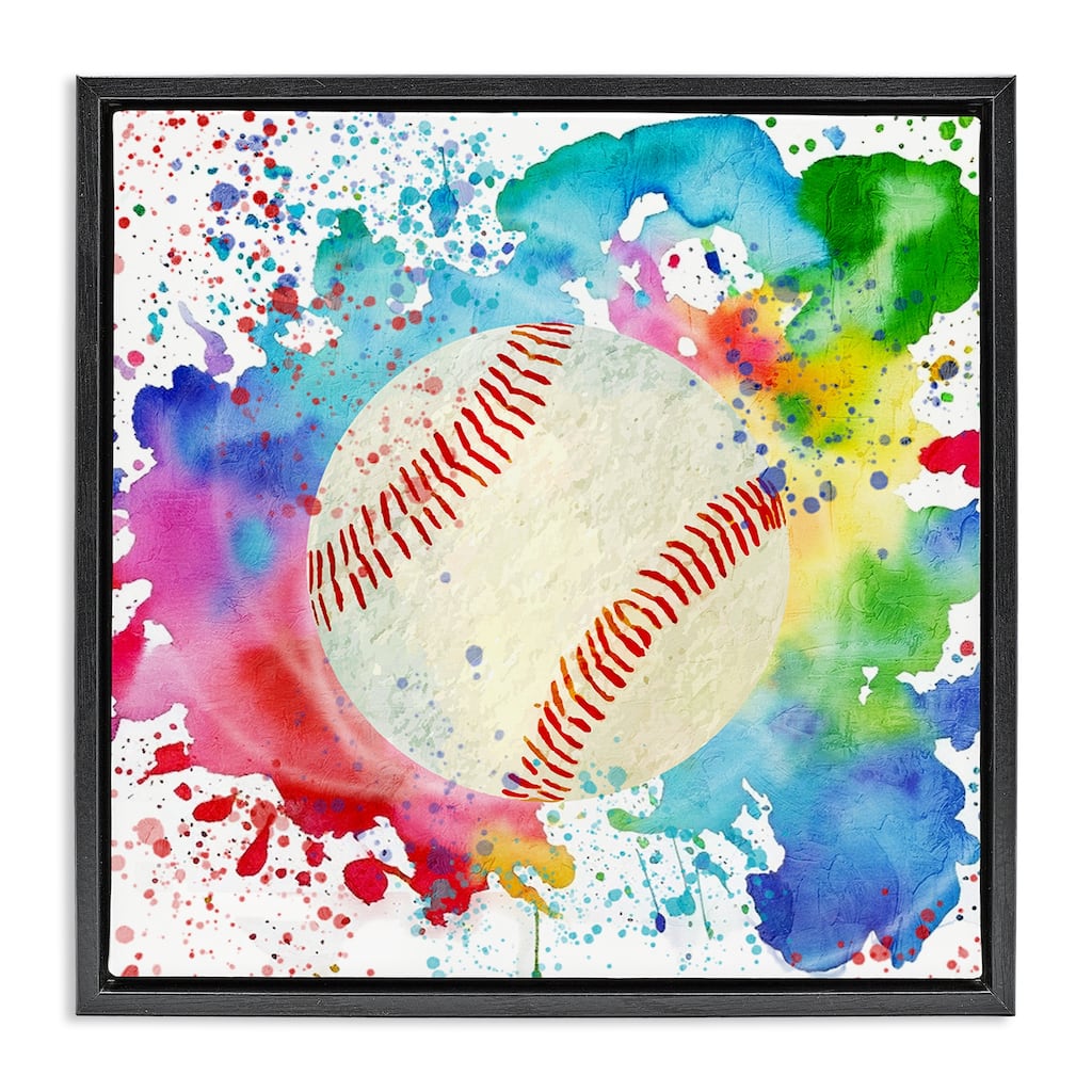 Stupell Colorful Splash Baseball Framed Floater Canvas Wall Art Design By Kim Allen