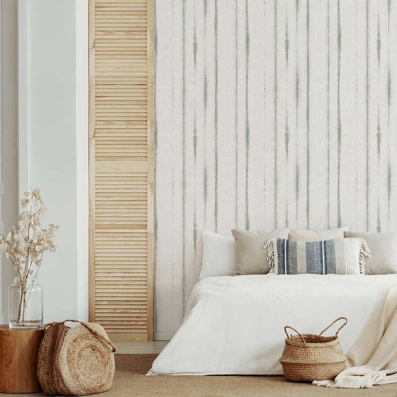 Lomita, Orleans Shibori Faux Linen, 33 FT. L x 20.5In. W Wallpaper Roll - Grey